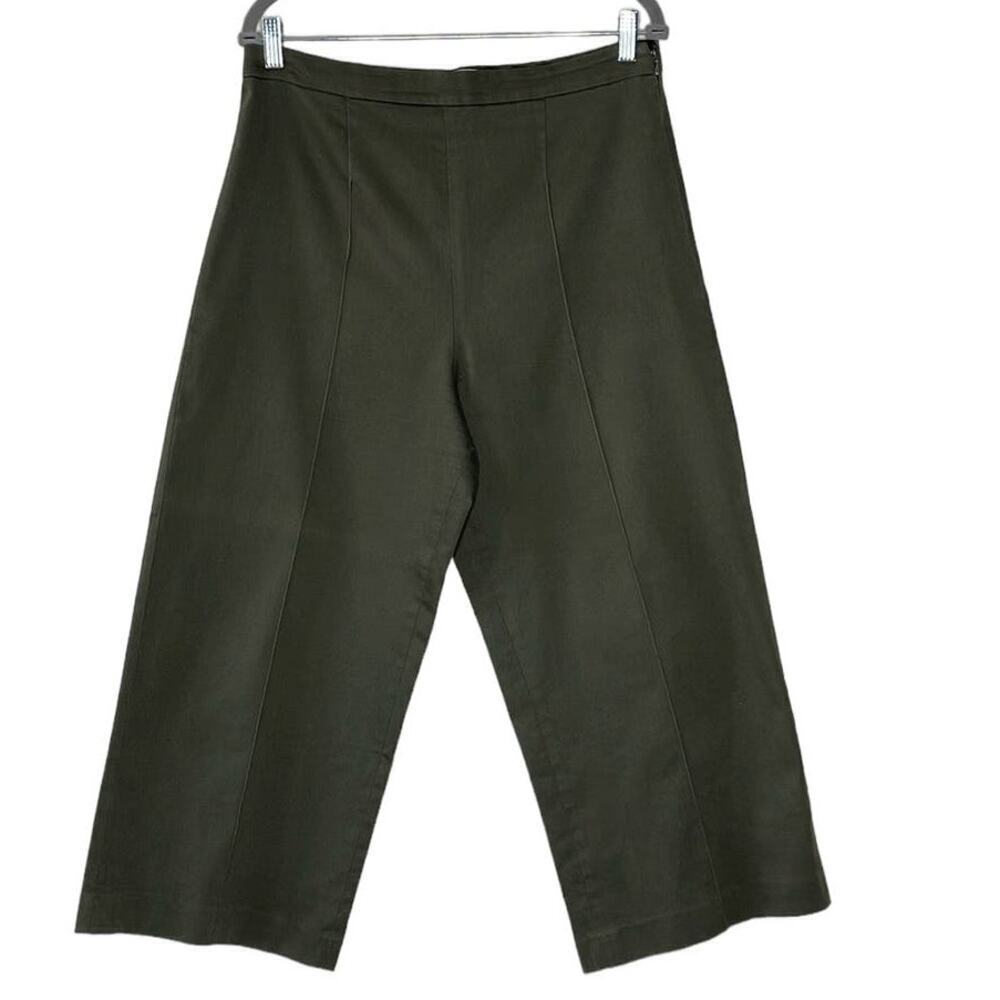 REISS HIGH-RISE WIDE-LEG  CROP OLIVE‎ GREEN PANTS SIZE 10